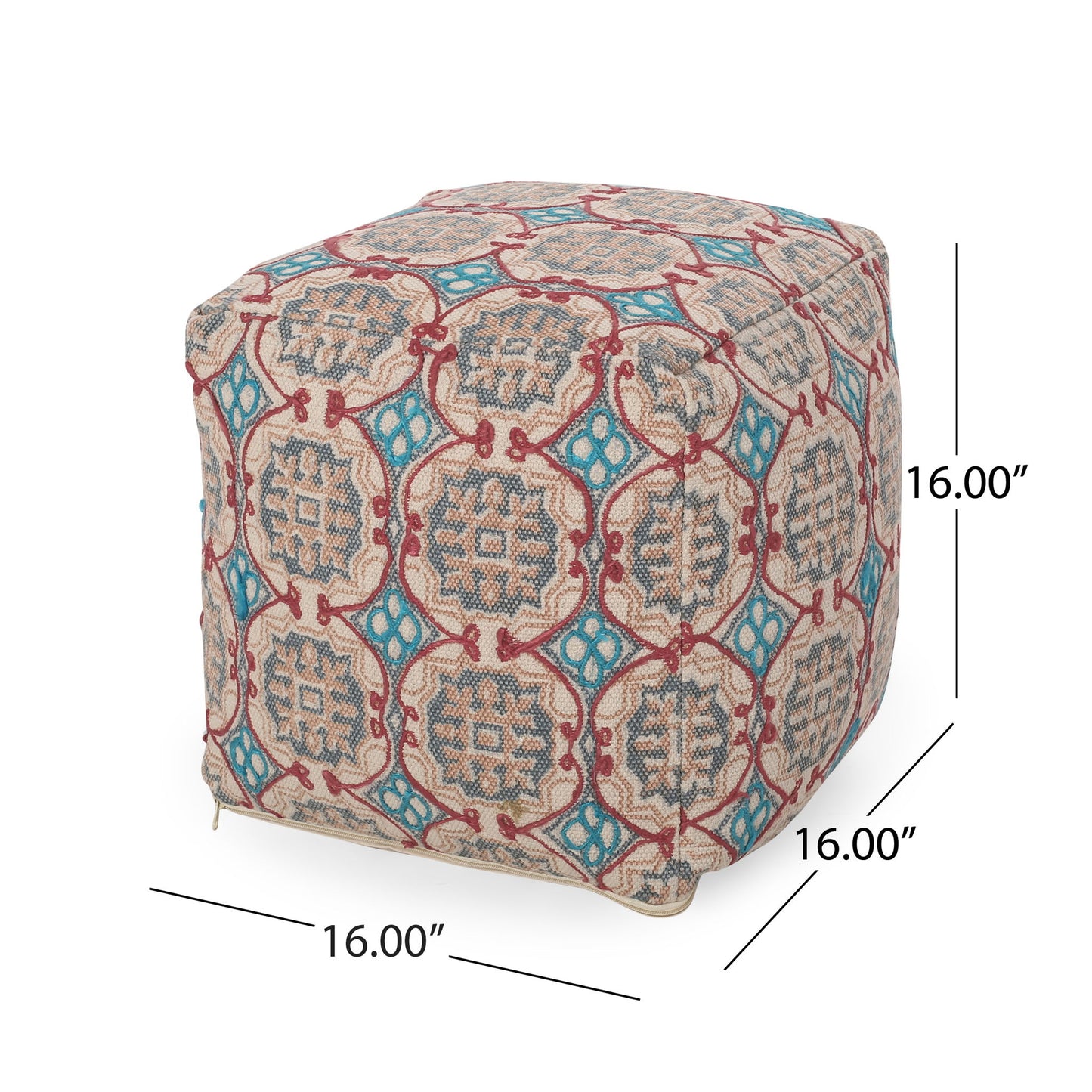 Amelia - Handcrafted Fabric Pouf, Rustic Elegance - Multicolored