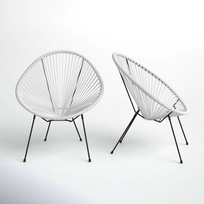 Outdoor Lounge Chair Set With Handwoven Seats, Weather Resistant - White