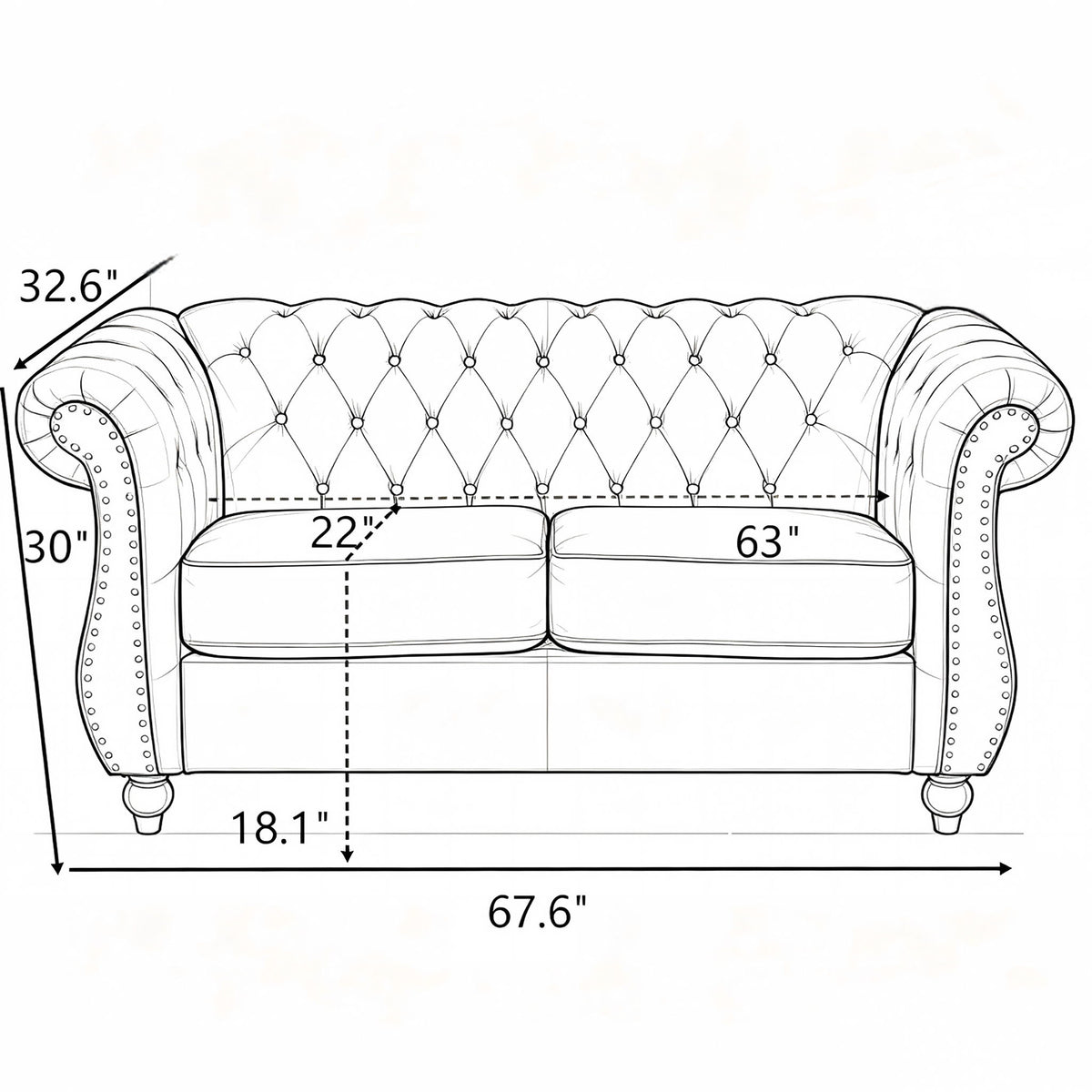 Chesterfield Button Tufted Loveseat With Rolled Arms - Ivory