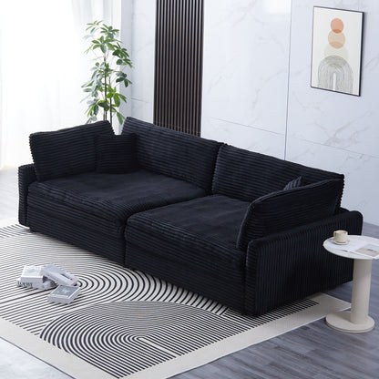 Elegant Corduroy Sofa With Throw Pillows And Backrests