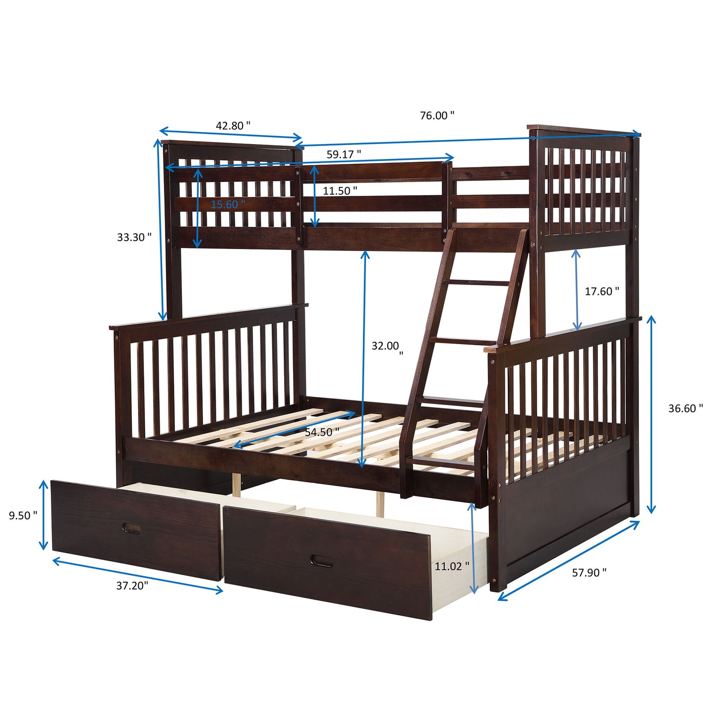 Bunk Bed With Ladder, And Safety Guard Rails