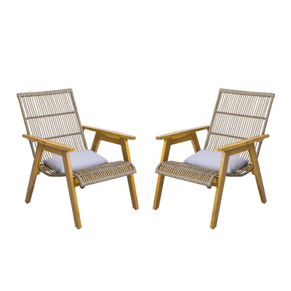 Acacia Wood Cape Woven Wicker Large Lounge Chair With Pillow For Patio, Deck, Yard, Lawn And Garden Seating Wicker (Set of 2) - Teak