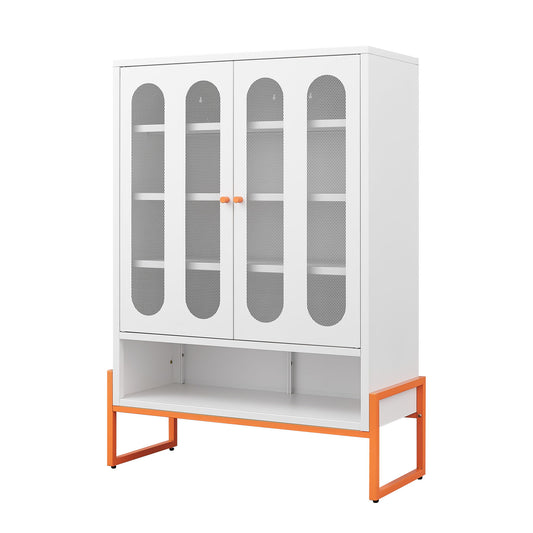 Modern Metal Shoe Cabinet With DoublebSided Mesh Doors And Adjustable Partitions