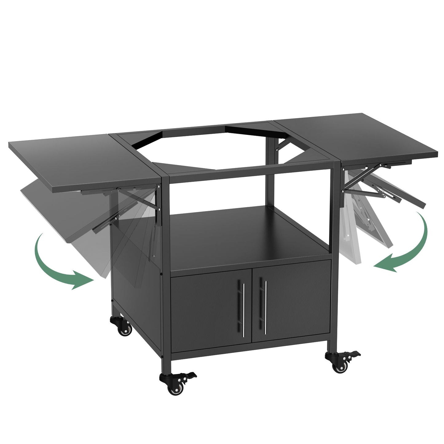 Outdoor Grill Table For Big Egg Style Bbq Metal Grill Cart With 2 Folding Panels Metal - Black