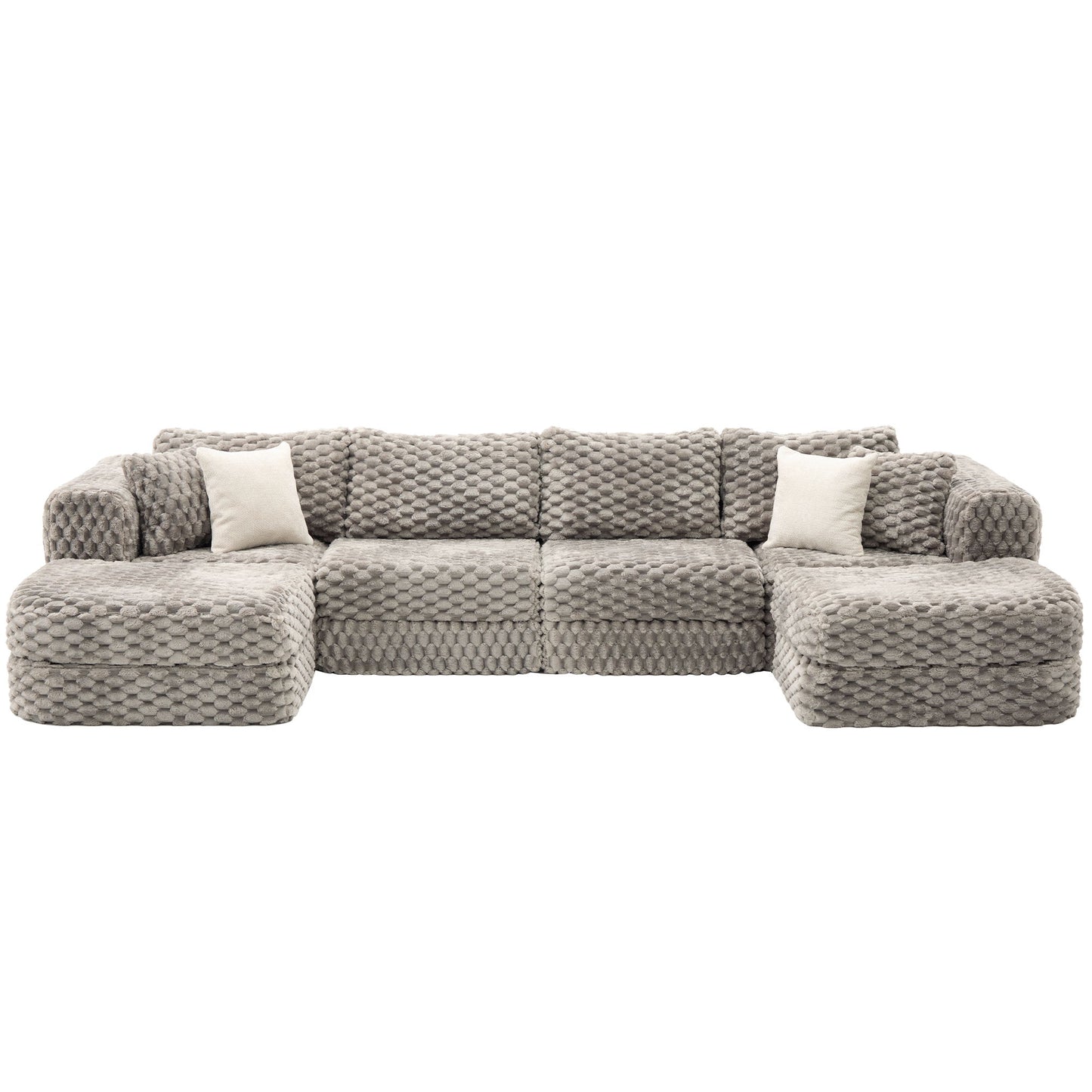 Modular Sectional Sofa, Boneless Couch With 2 Movable Ottomans