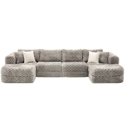 Modular Sectional Sofa, Boneless Couch With 2 Movable Ottomans
