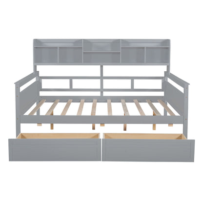 Daybed, Slat Support, With Bedside Shelves And 2 Drawers