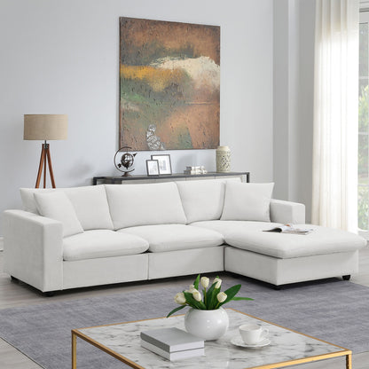 Modern Sectional Sofa With Throw Pillows, Cloud L Shaped Couch Set With Wide 4 Seat Comfy Couch Set With Movable Ottoman
