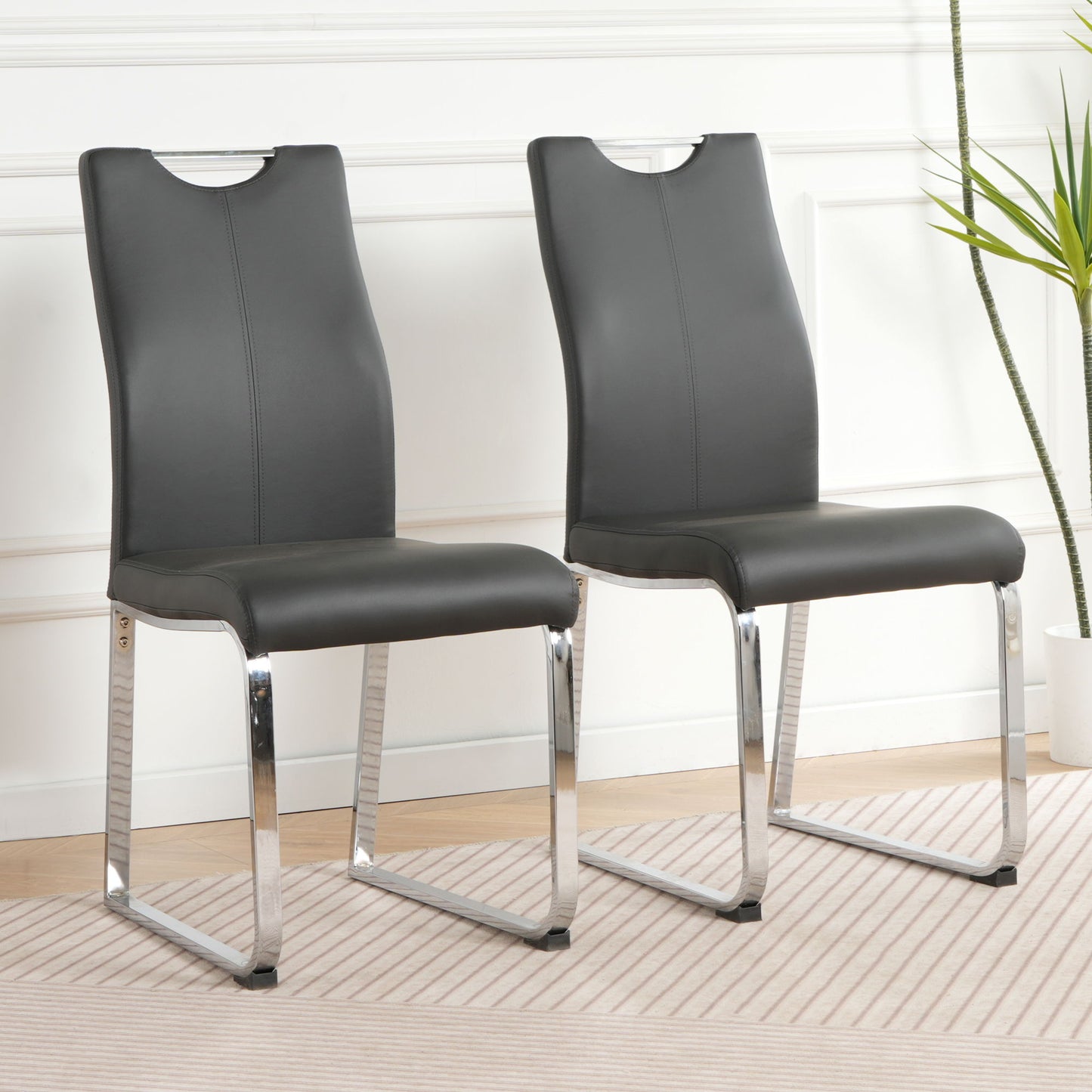 Modern Upholstered Dining Chair Electroplated Metal Legs (Set of 2)