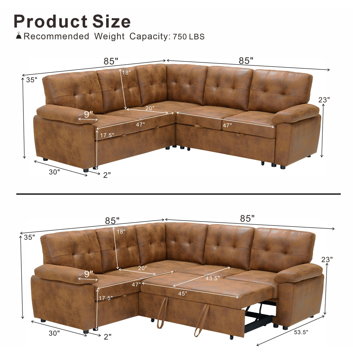 Convertible Sectional Sofa Bed With Pull Out Sleeper And Storage