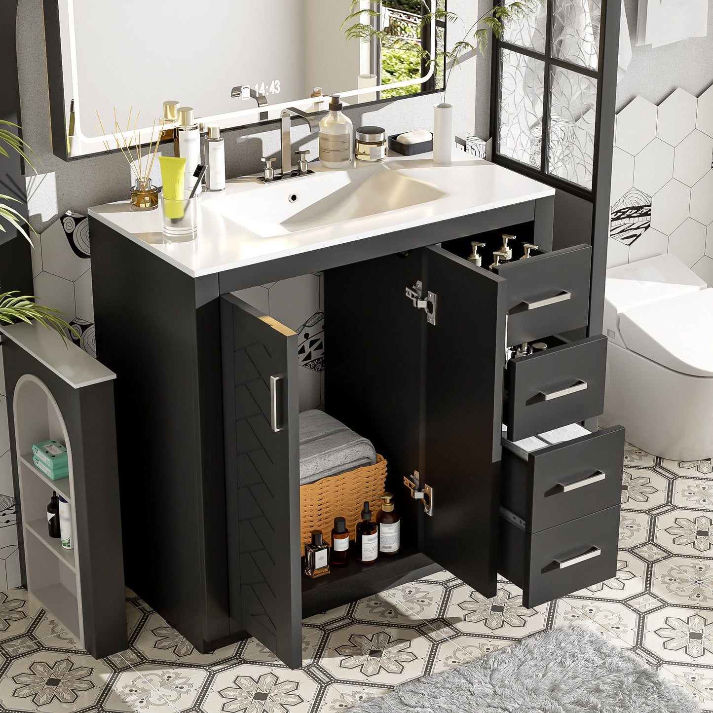Bathroom Vanity With Sink Combo, Storage Cabinet, Freestanding Set With 3 Drawers & Soft Closing Doors
