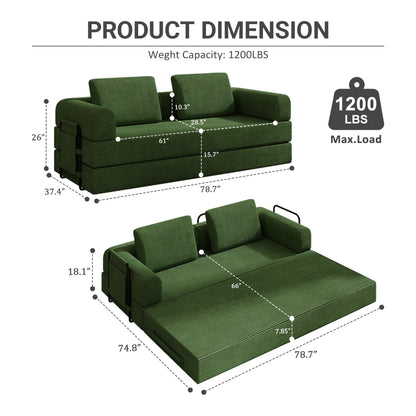 Convertible Sleeper Sofa Bed With Cylindrical Pillow, Fixed Shape Frame