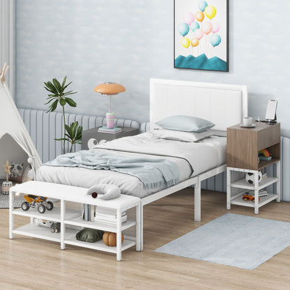 Platform Bed With 2 Tier Storage Shelves, Storage Cabinet