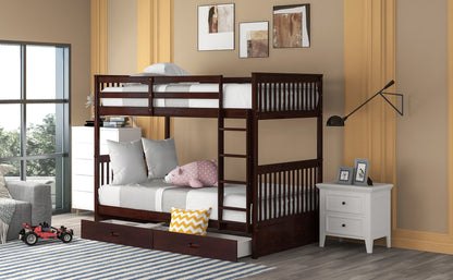 Bunk Bed With Ladders And 2 Storage Drawers