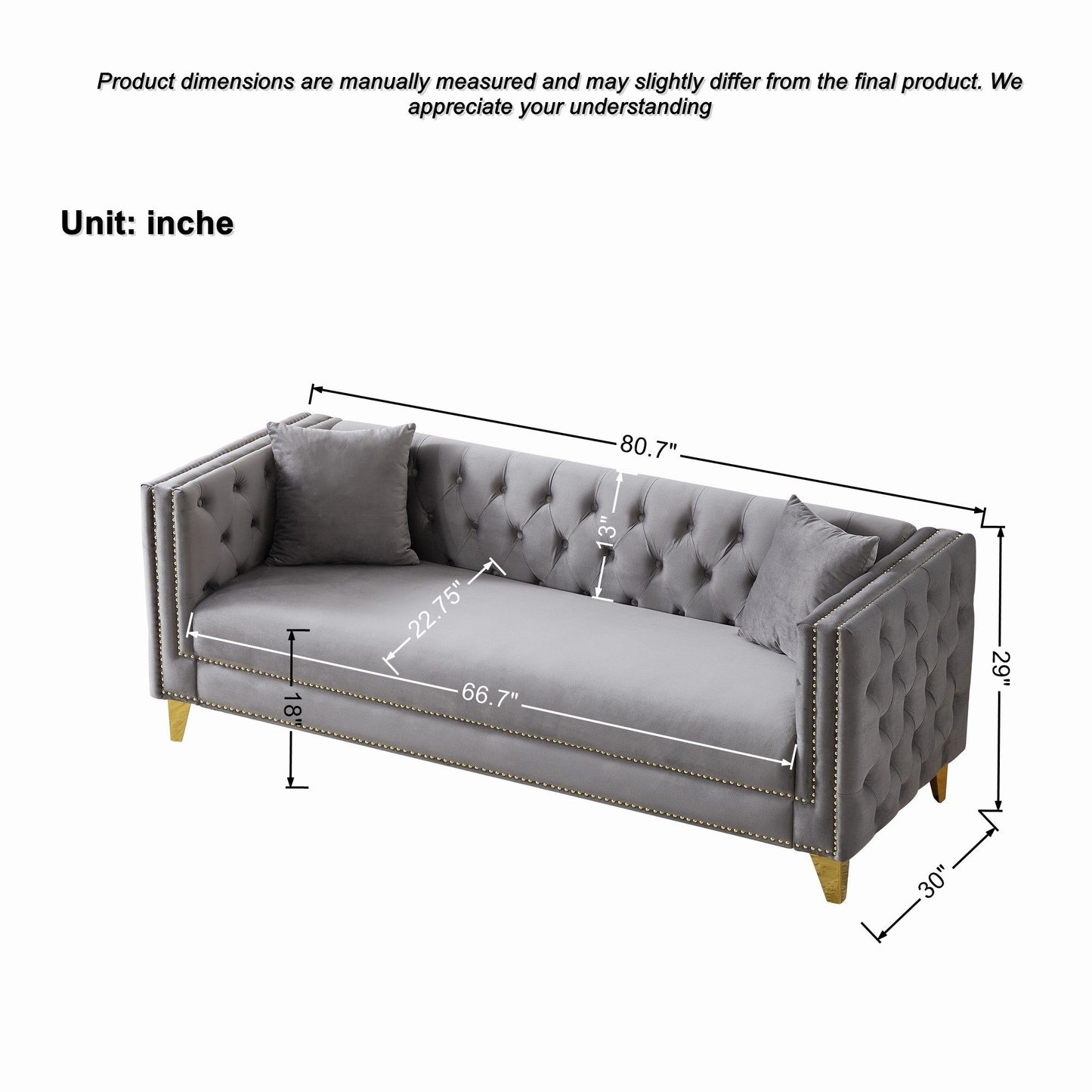 Deep Seat Sofa With Button Nailhead, Square Arm Couches