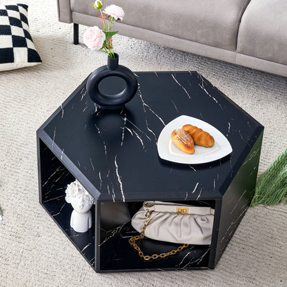 Hexagonal Coffee Table With Characteristic Pattern Stickers And Multi-Hole Design For Extra Storage
