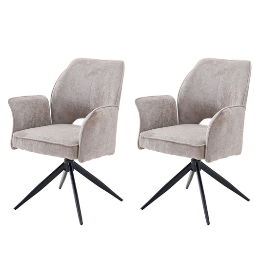 Dining Chair With Soft Cushion And 360° Rotation, Comfortable Armrest For Kitchen (Set of 2) - Gray