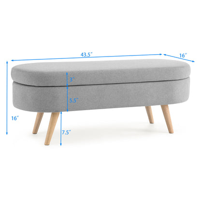 Ottoman Oval Storage Bench With Rubber Wood Legs Linen - Gray