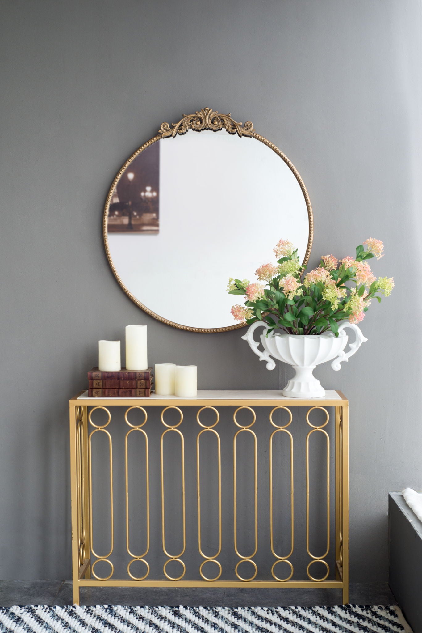 Classic Design Mirror With Baroque Inspired Frame For Bathroom, Entryway Console Lean Against Wall