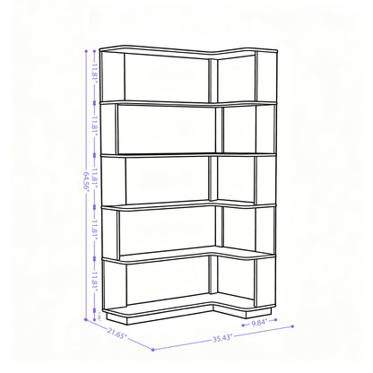 Extended Corner Bookshelf For Living Room - Light Gray