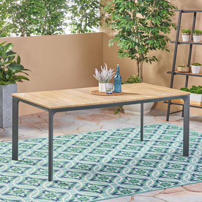 Outdoor Wicker Rectangular Dining Table With Iron Frame And Water Resistant Rattan