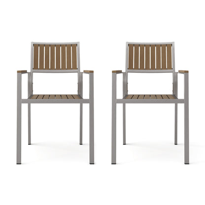 Stylish Modern Faux Wood & Aluminum Outdoor Dining Chairs, (Set of 2) - Natural