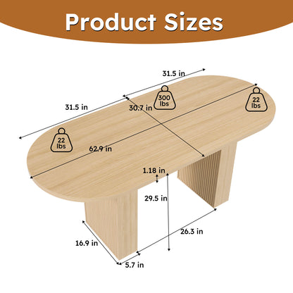 Oval Dining Table For 6 People With Wood Strip Base - Burly Wood