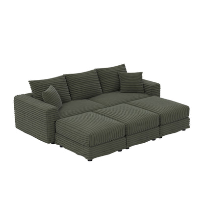 Deep Seat Convertible Sofa With Soft Pillows And Ottomans