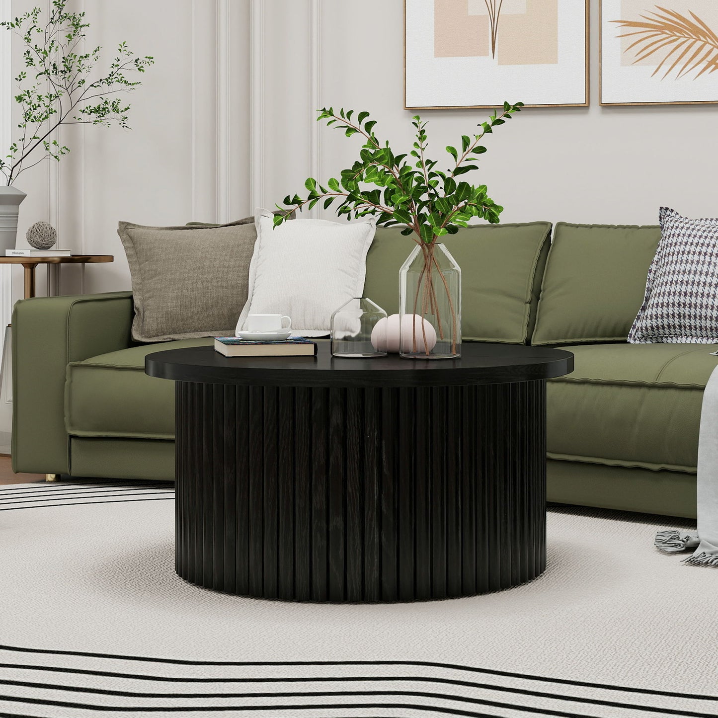 Coffee Table, Round Coffee Table, Modern Side Tables Accent End Table For Living Room, Apartment - Black