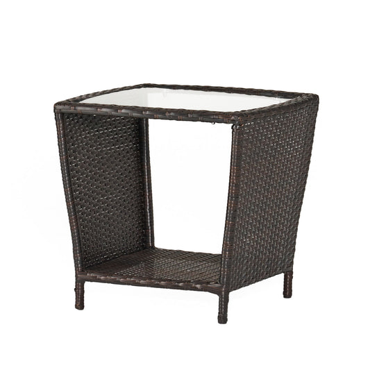 Trenton - Outdoor Side Table With Glass Top - Brown Rattan