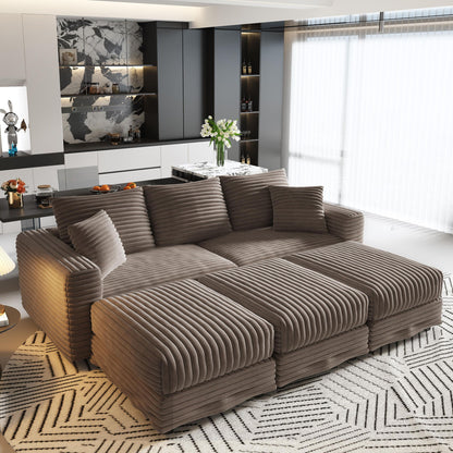 Deep Seat Convertible Sofa With Soft Pillows And Ottomans