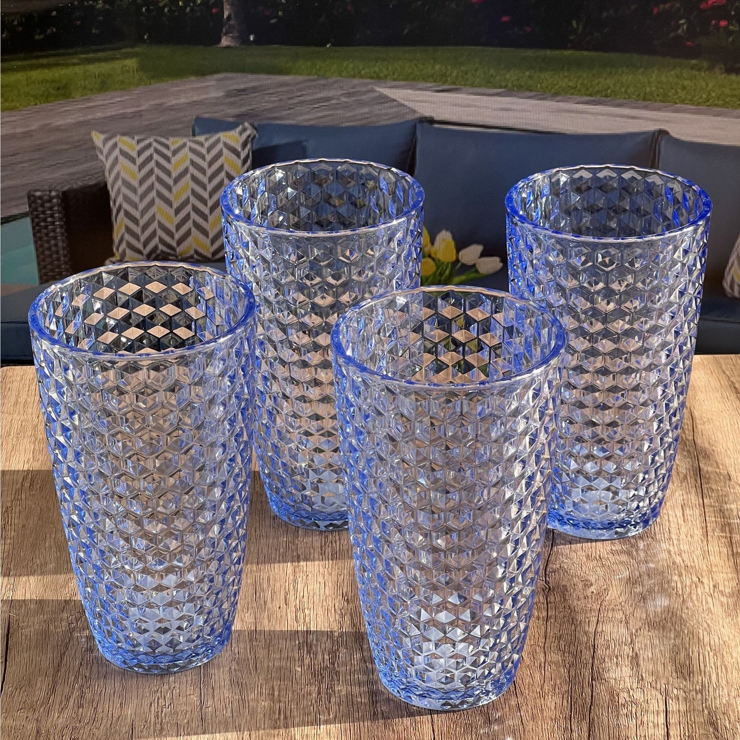 Leading Ware Diamond Cut Acrylic Drinking Glasses (Set of 4)