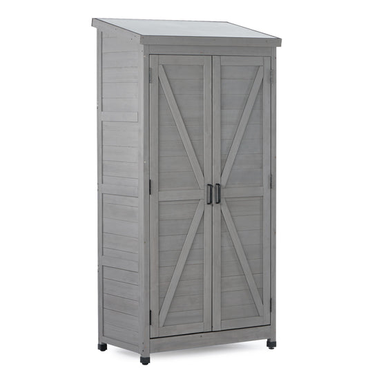 Wood Outdoor Storage Cabinet With Metal Top Garden Shed For Yard And Patio - Gray