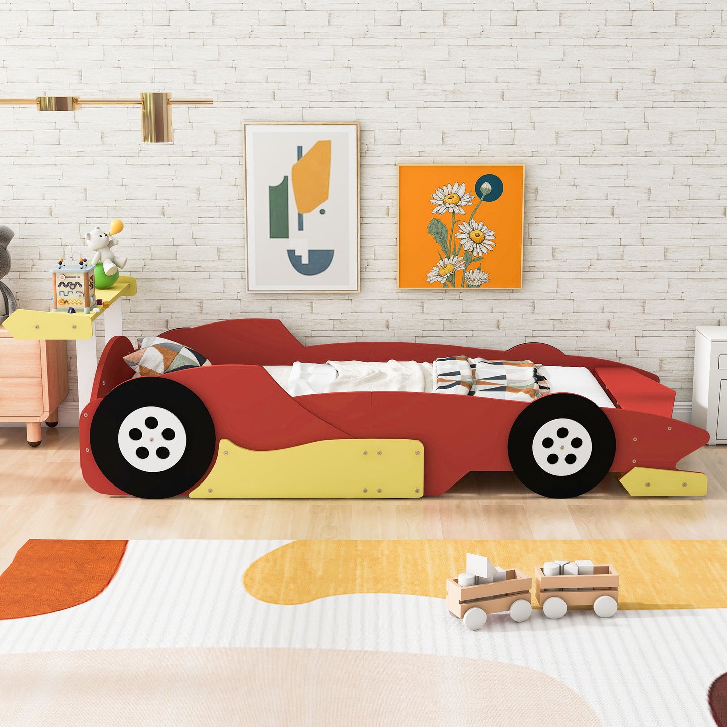 Race Car-Shaped Platform Bed With Wheels