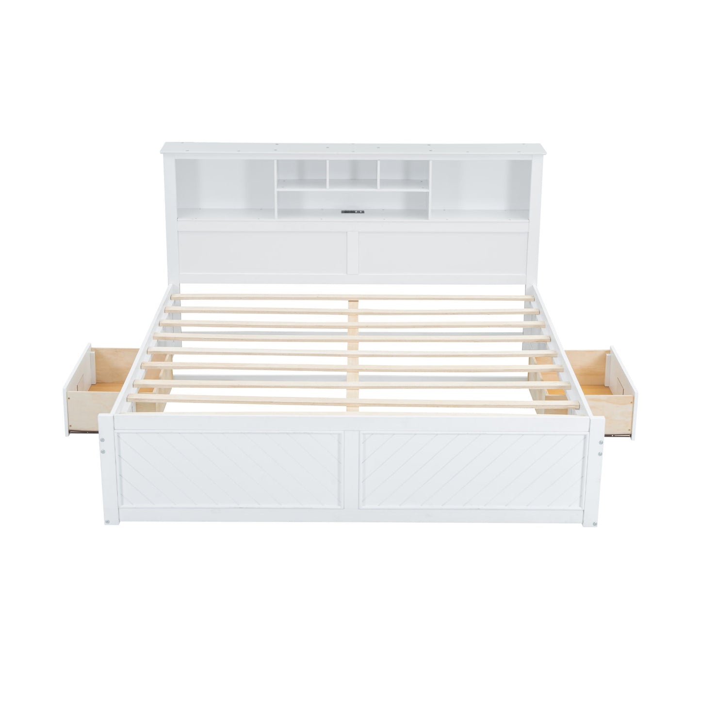 Platform Bed With Multi Storage Headboard, USB And Drawers