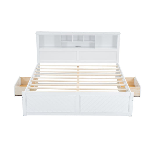 Platform Bed With Multi Storage Headboard, USB And Drawers