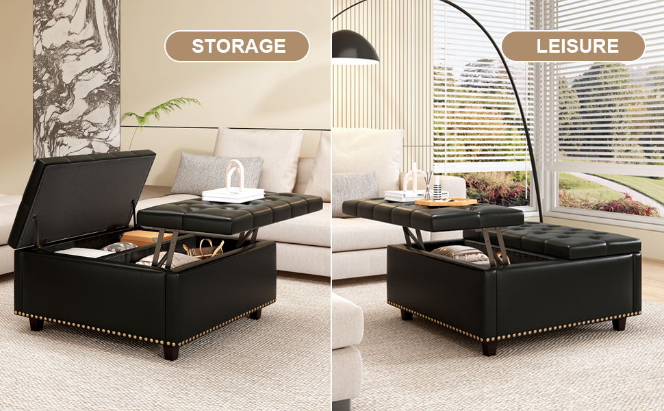 Large Square Storage Ottoman With 2 Storage Doors