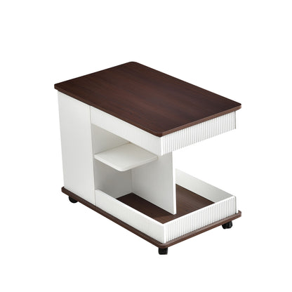 Adjustable End Table With Wheels, 360°Rotating Top And Storage Space