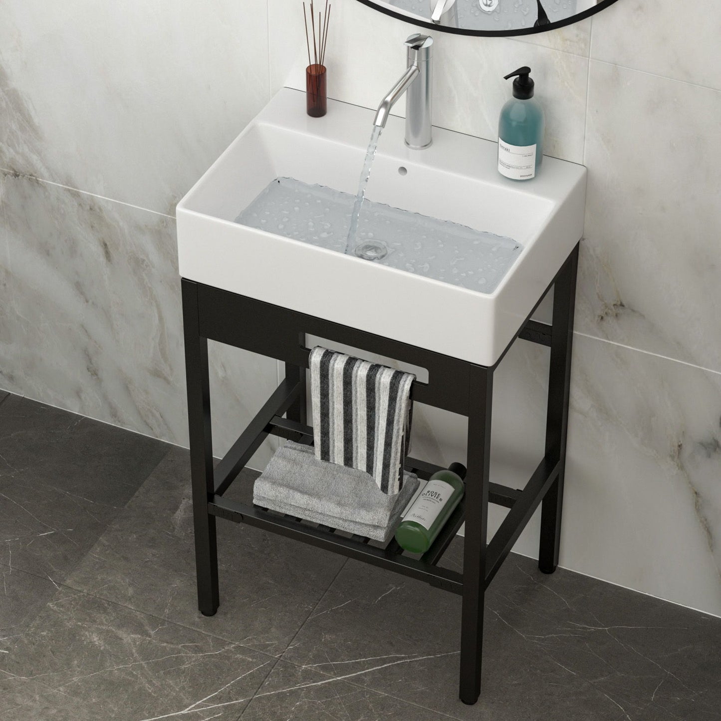 Console Sink With 304 Legs, 24" X 16.75", Wall Mounted Design - White / Black