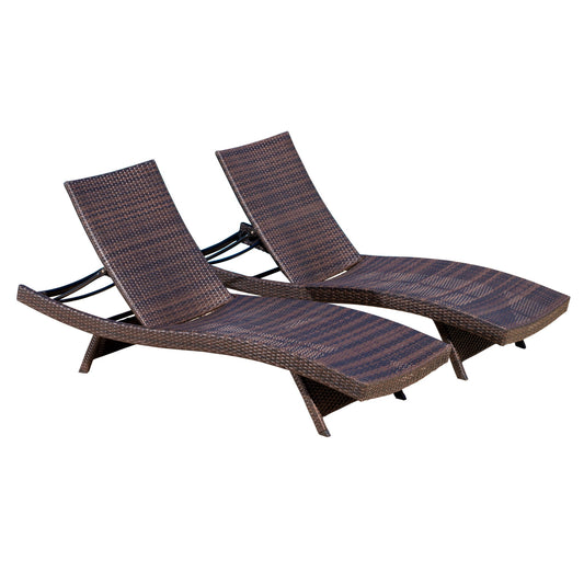 Salem - Wicker Chaise Lounge Adjustable Rattan Outdoor Chair Set - Brown Multi