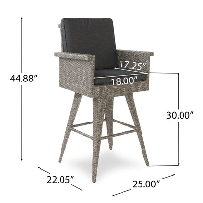Outdoor Rattan Swivel Barstool With Water Resistant Cushion - Mixed Black / Dark Gray