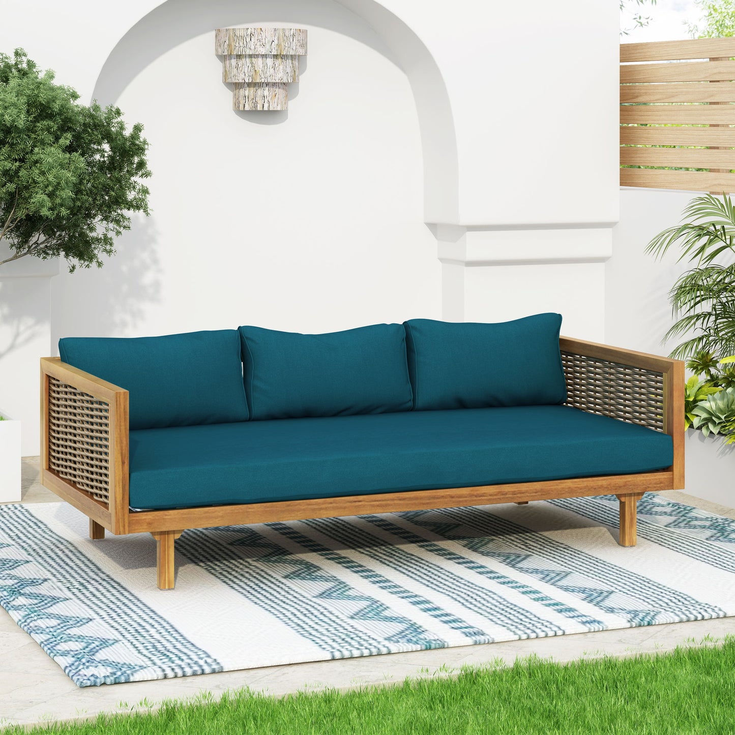 Claremont - 3 Seater Daybed Teak Acacia Wood Water Resistant Cushions
