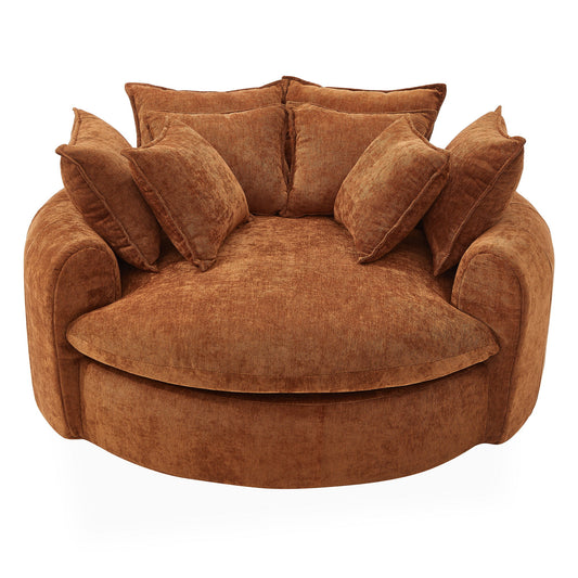 Boneless Round Chaise Sofa With Dual Layer Cushions And 8 Throw Pillows - Orange