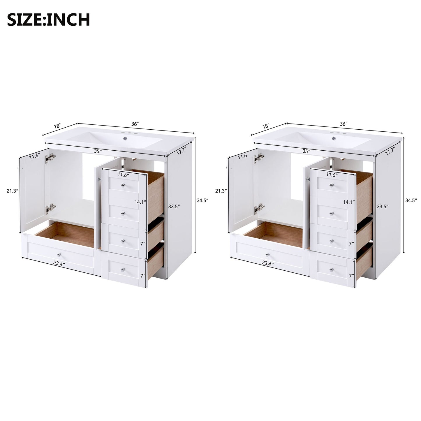 Shaker Free Standing Bathroom Vanity Cabinet With Sink, Soft Close Drawers, Soft Close Doors