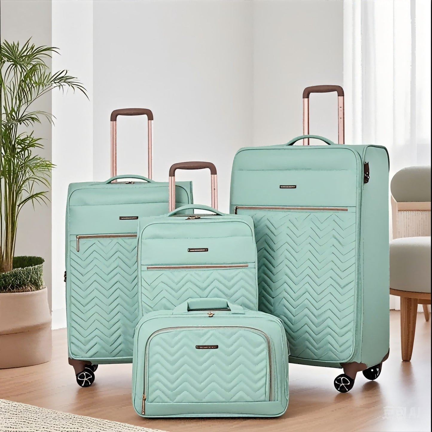 4 Piece Set, Softshell Suitcase Spinner Wheels Terylene Luggage Sets