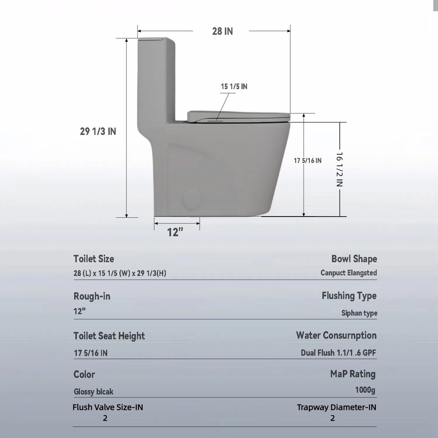 1 Piece Toilet With Tornado Flush, Dual Flush, And ADA Height Comfort Chair