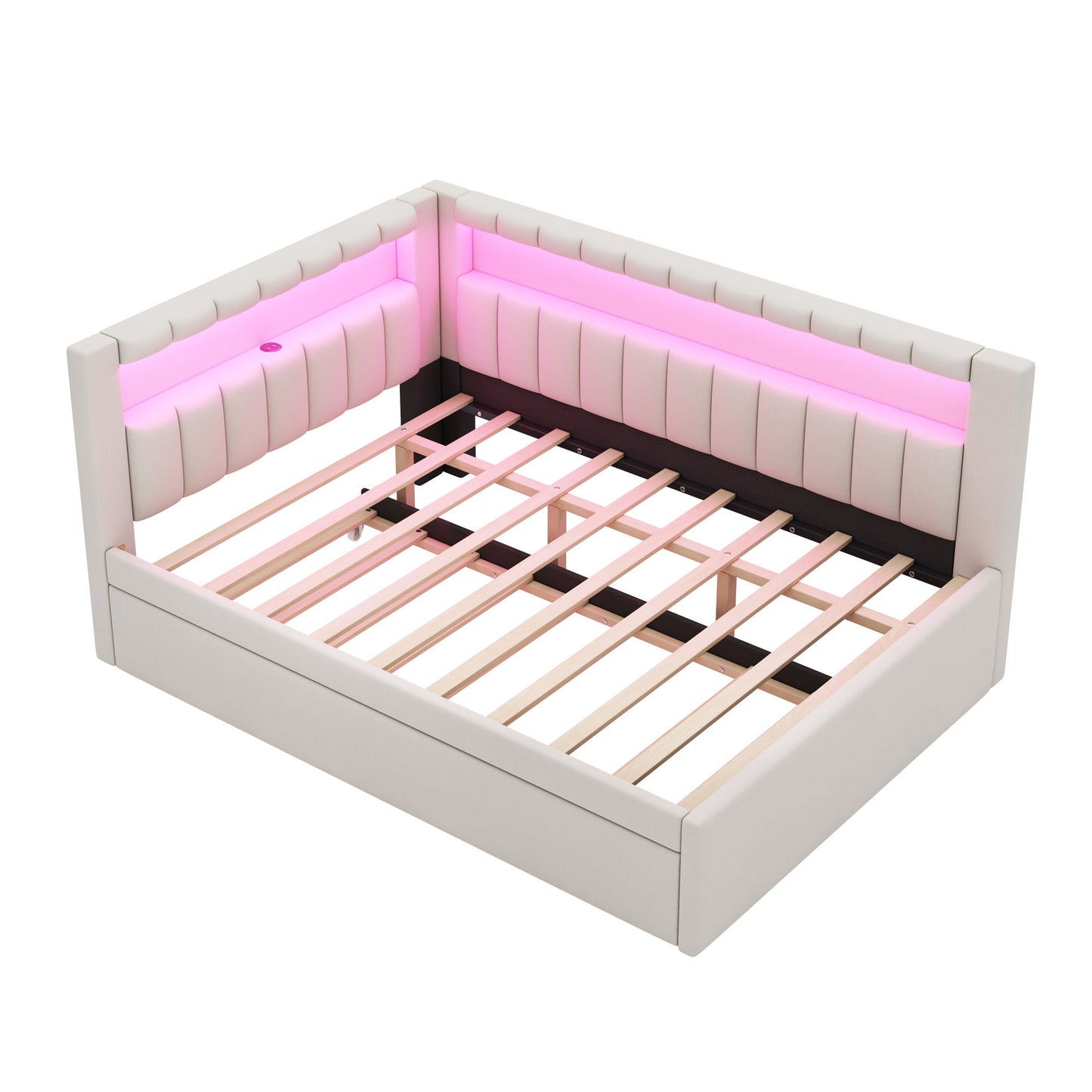 Upholstered Platform Bed With USB Ports And LED Belt