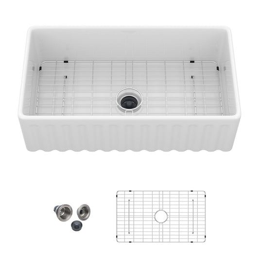Sink - Apron-Front Reversible Single Bowl Kitchen Sink With Smooth And Ribbed Finishes - White