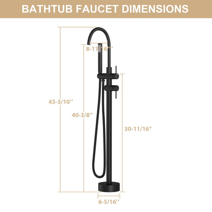 Freestanding Bathtub Faucet Floor Mount Tub Filler With Swivel Gooseneck Spout And Cylinder Handheld