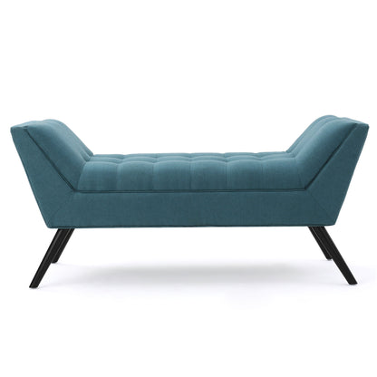 Modern Fabric Bench With Padded Seat And Wide U Shape Design - Teal